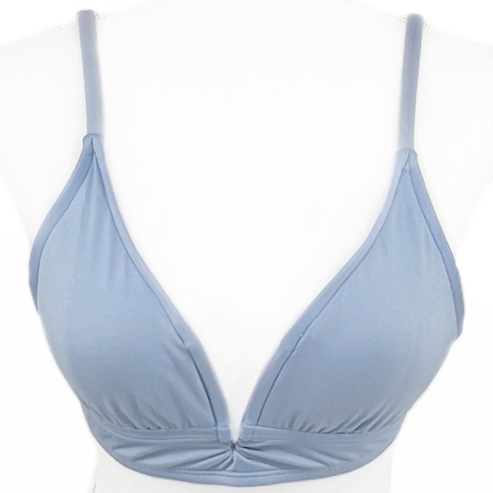 Kona Sol Light Blue Deep Plunging V Wired Halter Tie Padded Pinup Bikini Top S